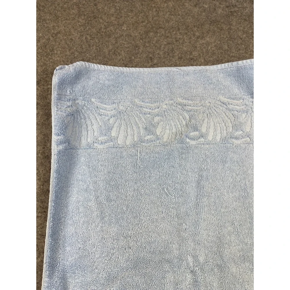 Vintage Light Blue Hand Towels Set of 2 Cotton Shell Border USA Made 27